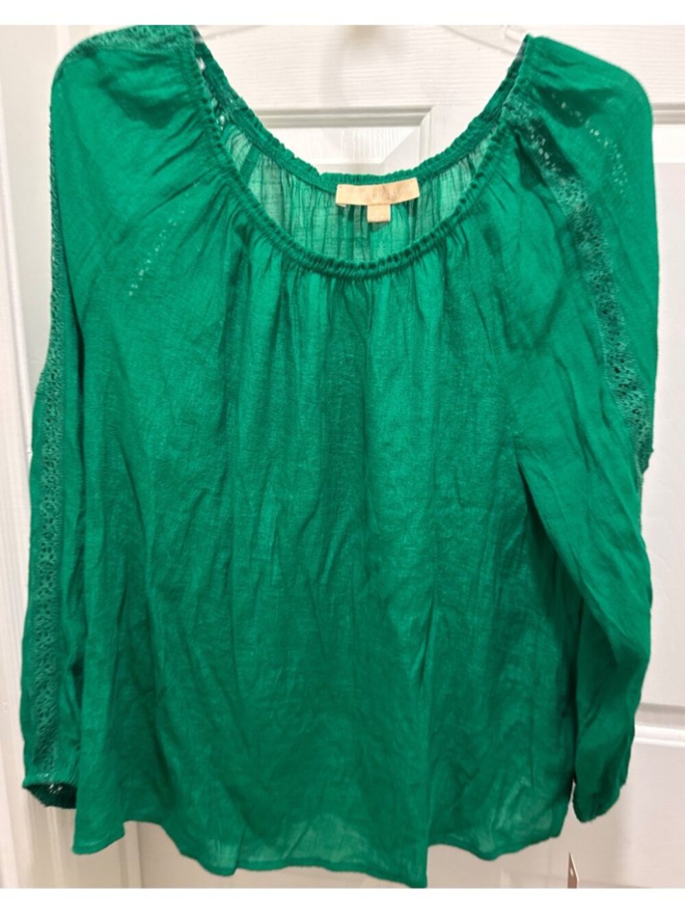 Hope & Harlow womens XL Jolly green long sleeve shirt blouse crochet lace trim - Picture 11 of 14